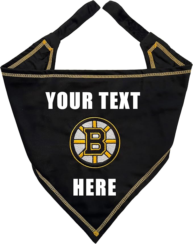 Pets First NHL Boston Bruins Personalized Tie Around Bandana for Dogs & Cats, Size Large/X-Large. Custom Dog Bandana Scarf Bib for Pet Cat Dog. The Ultimate Game-Day & Party Customizable Bandana