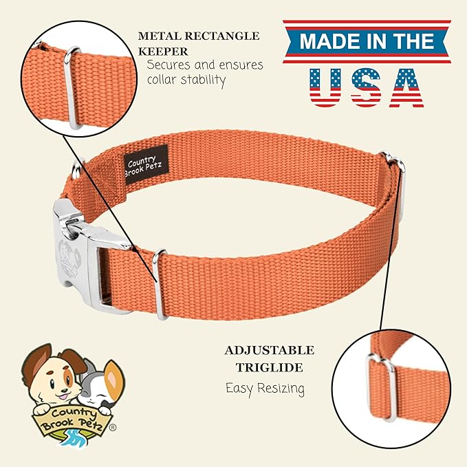 Country Brook Petz - Premium Nylon Dog Collar with Metal Buckle for Small Medium Large Breeds - 10+ Warm Colors (Medium, 3/4 Inch, Coral)