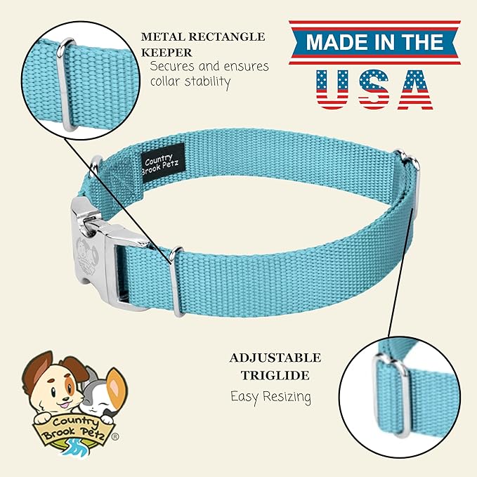 Country Brook Petz - Premium Nylon Dog Collar with Metal Buckle for Small Medium Large Breeds - 10+ Cool Colors (Extra Large, 1 Inch, Ocean Blue)