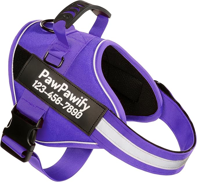 PawPawify Personalized No Pull Dog Harness with 2 Custom Name & Phone Patches, Reflective Breathable Pet Vest for Walking Training, Adjustable Heavy Duty Service Dog Vest for Small Medium Large Dogs