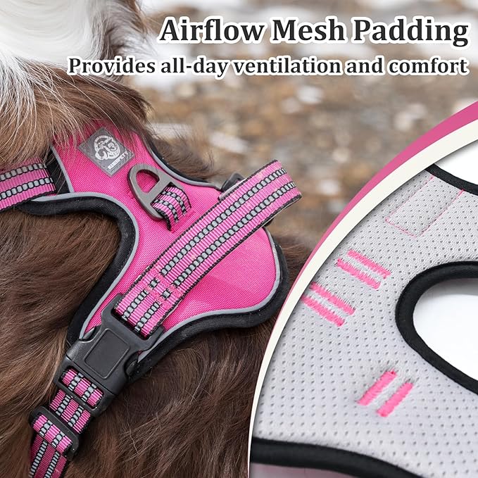 Vest Harness for Dogs - Reflective Adjustable Padding with Easy-On Design & Leash Attachment (XL, Hot Pink)