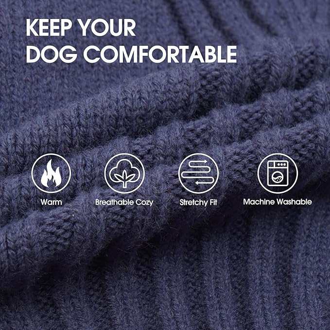 IECOii XXL Dog Sweater,Thermal Knit Big Dog Sweater with Sleeve,Pet Turtleneck Doggy Sweatshirt for Extra Large Dogs Boy Girl,Stretchy Large Dogs Cold Weather Outfit Pitbull Clothes,(Blue,XXL)