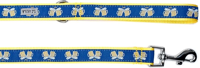 THE WORTHY DOG Stylish Cheers! Patterned Leash for Dogs, Solid Nickel Plated - Navy, Small