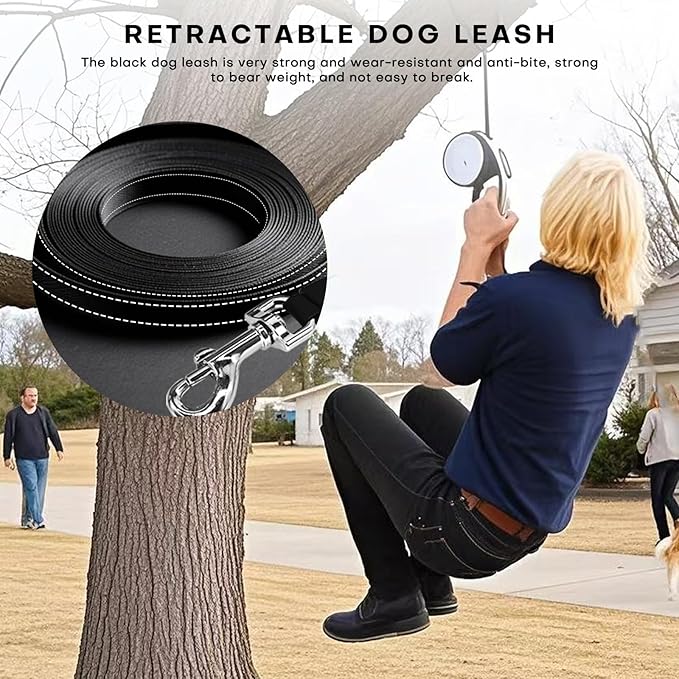 Retractable Dog Leash with LED Light Rechargeable,16Ft Heavy Duty Dog Leash for Medium Large Dogs up to 110lbs,360°No Tangle,One-Handed Brake,Pause,Lock(Blue)