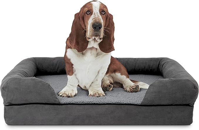 The Dog’s Bed Orthopedic Memory Foam Dog Bed with Bolsters, Plush Fabric, Grey Plush, Large (No Logo)