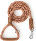 Mile High Life Dog Leash, Braided Cotton Rope Leashes with Leather Handle - Heavy Duty Metal Clasp, 5FT, 1/2" Thick - Wedding, Walking & Training Leash for Small Medium Large Dogs (Mocha Mousse)