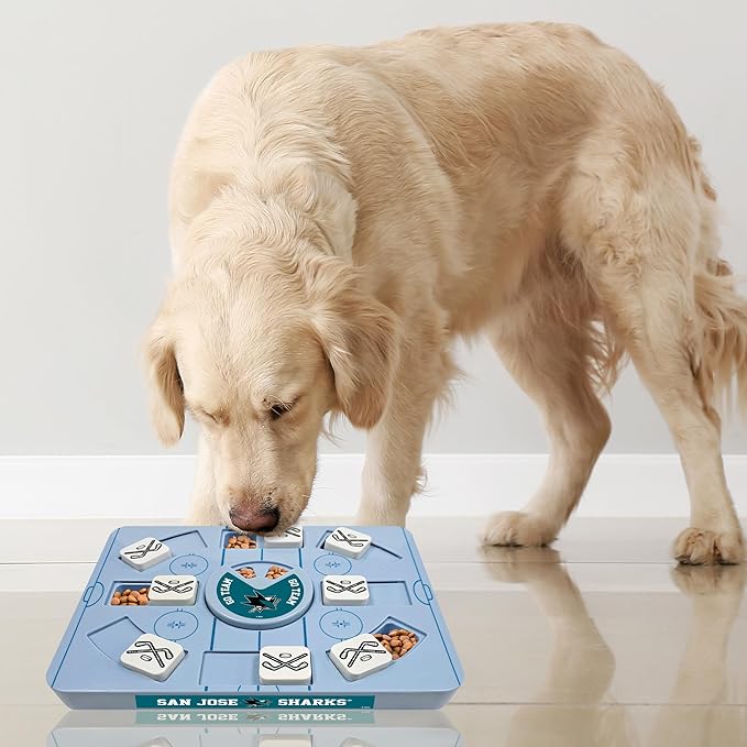 Pets First NHL SAN Jose Sharks Large Puzzle Toy, New Size, Interactive Dog Treat & Slow Feeding Toy
