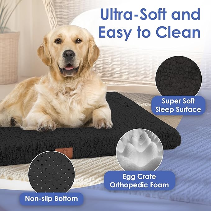 American Kennel Club Orthopedic Memory Foam Dog Crate Mat, Egg Crate Foam Cushion, Washable Cover, Non-Slip Base, Eases Joint Pain, Breathable, Durable, 42x27, Black