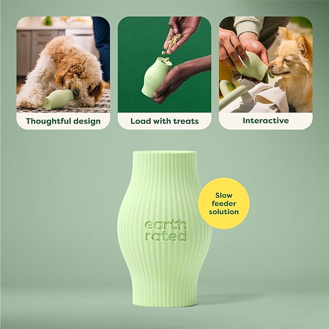 Earth Rated Treat Dispensing Dog Toys, Enrichment Toy for Adult and Puppy Dogs, Slow Feeder, Dishwasher and Freezer-Safe, Natural Rubber, Small, Green