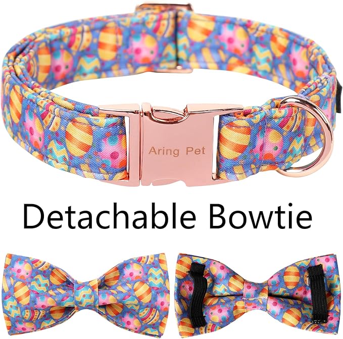 ARING PET Easter Dog Collar, Cute Purple Easter Eggs Pet Collars with Bow Tie for Puppy Small Medium Large Dogs-XL