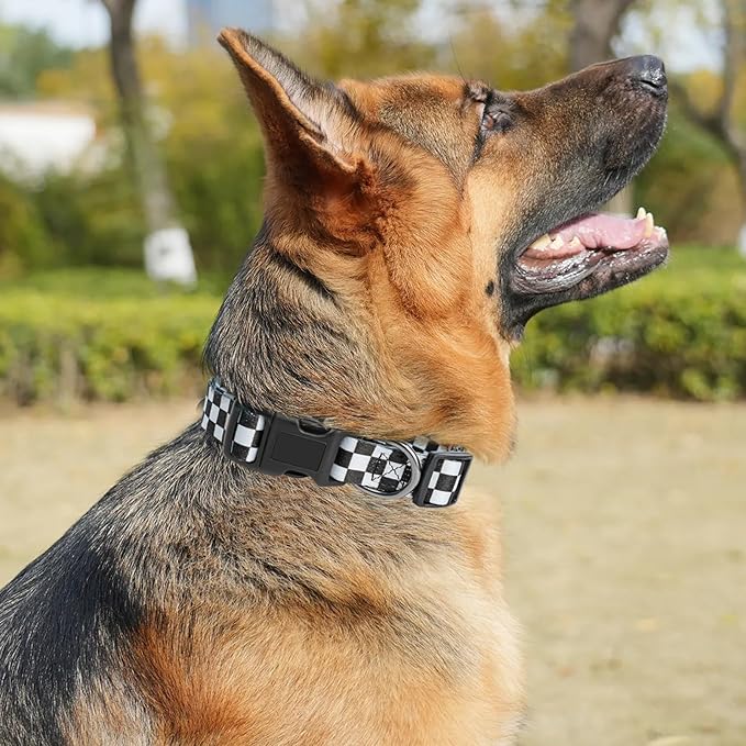Dog Collar Adjustable Puppy Collar for Small Medium Large Dogs, Nylon Safety Collars with Leopard Print Night Visibility, Plaid S
