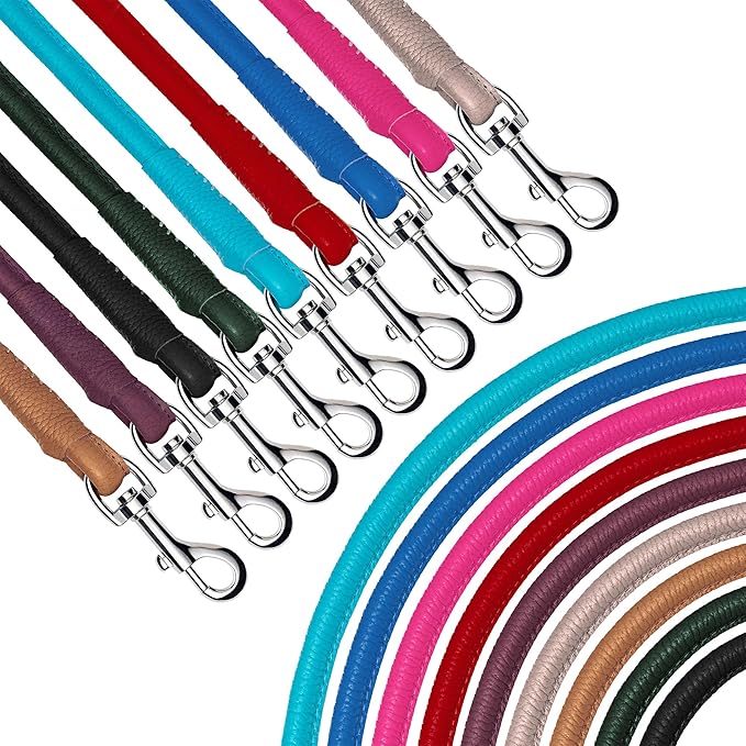 OOPSDOGGY Rolled Leather Dog Lead 6ft Heavy Duty Training Leash for Small Medium Large Dogs & Puppy Black Brown Red (Navy Blue, Large)