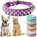 Purple Spiked Dog Collar for Small Dogs, Girl's Spike Puppy Collars Leather Mushrooms Rivet Female Studded Cat Collars Adjustable for Kitten XXS XS S Medium Large Dogs, XX-Small