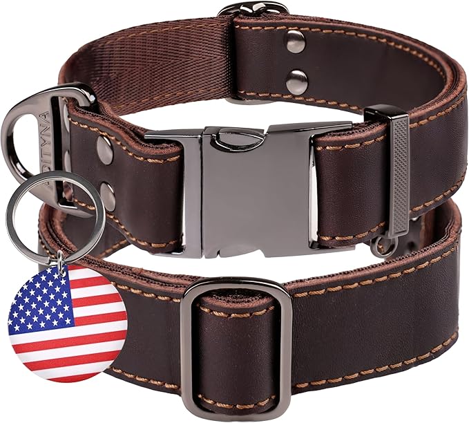 ADITYNA Leather Dog Collar with Metal Buckle - Heavy-Duty, Adjustable for Large & Extra Large Dogs - Walking & Training (Brown, Fits 19-30" Necks)