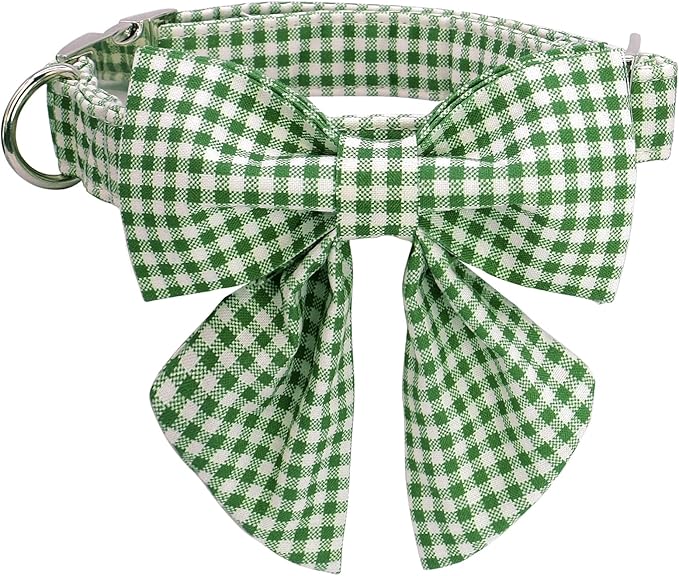 Lionet Paws Dog Collar with Sailor Bow, Durable Adjustable and Comfortable Green Bowtie Collar for Dogs, Large, Neck 16-24in