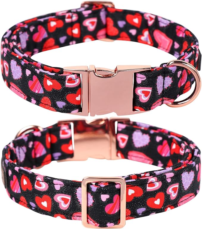 Lionet Paws Valentines Dog Collar Bowtie, Dog Bowtie Collar with Metal Buckle for Dogs, Adjustable Fabric Black Black Dogs Collars Girl Boy, XXS, Neck 7-11 in