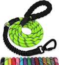 Rope Dog Leash 5 FT: Heavy Duty Leashes with Swivel Lockable Hook Reflective Threads Bungee and Padded Handle - Dog Lead for Large Small Medium Dogs Outside Walking Hiking Green