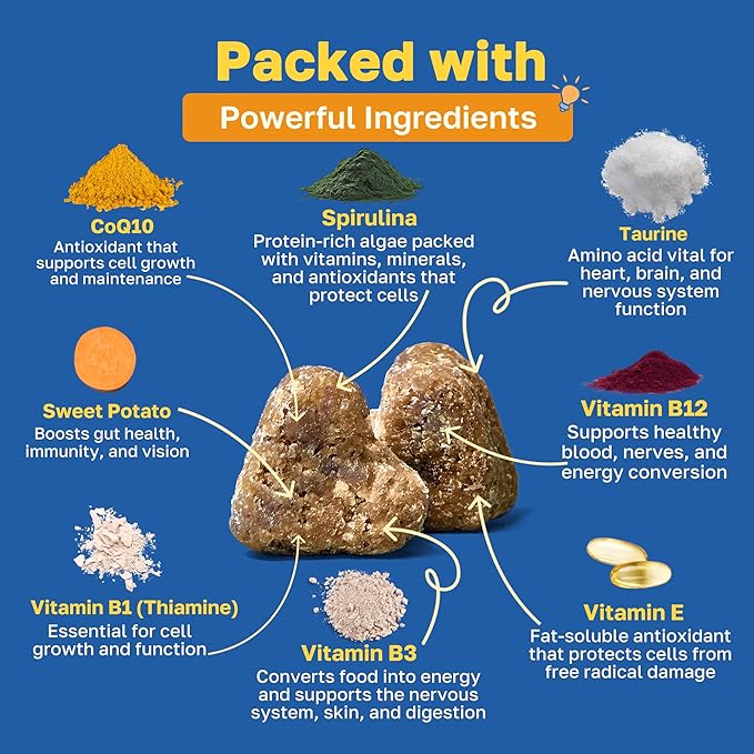 Happy Paws Cognitive Supplement for Dogs, Chicken Soft Chews with Taurine, Spirulina, CoQ10 & Vitamins B1, B3, B12, Supports Cognitive Function, Memory and Focus, Chews for Small to Large Dogs