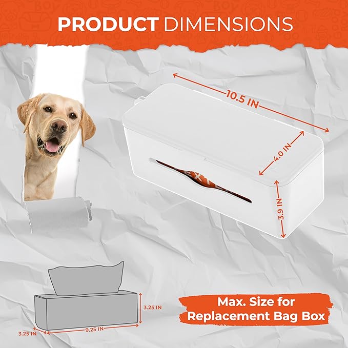 Large Roll Dog Poop Bag Dispenser - Outdoor or Indoor Pet Waste Bag Dispenser Station - Stick-On or Screw-On Wall Mount - Poop Bags Storage Outdoor Container - Includes 315 Bag Large Roll (White)