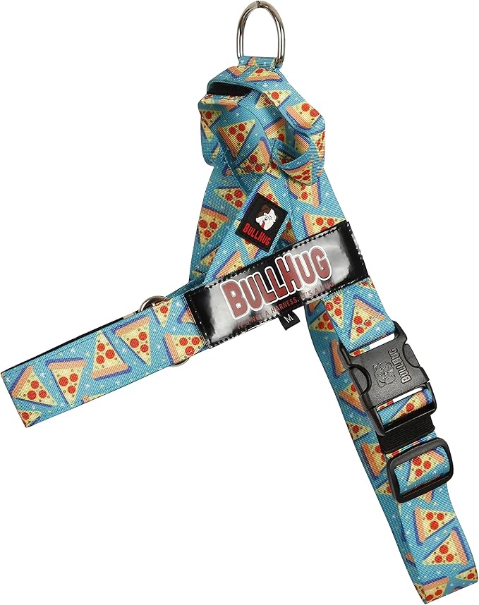 BULLHUG Adjustable Dog Harness– No Pull, No Choke – for English Bulldogs, French Bulldogs, Pugs & Broad-Chested Breeds – Easy, Safe Walks (Pizza, XL)
