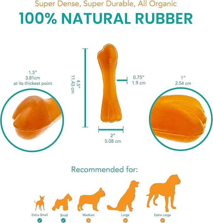 Fuzzy Puppy Dog Toys for Aggressive Chewers: All-Natural Rubber, Durable Dog Chew Toy, Great Teething Toys for Puppies | DOGGO Bone, Small (FP-Toy06)