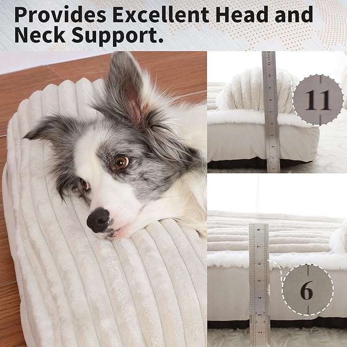 KHONSU PET Dog Bed with Pillow 3in Orthopedic Pad for Large Dogs up to 65 lbs Large Waterproof Removable Cover Machine Washable for Large Dogs