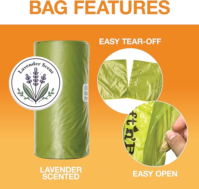 Neater Pets Lift N’ Bag Extra-Capacity Dog Poop Bags Rolls, 20% Thicker Leakproof Poop Bags for Dogs, Extra-Large Dog Pooper Scooper Refill Bags, 3 Rolls - 45 Count, Lavender Scent, 14.25” x 9.5”
