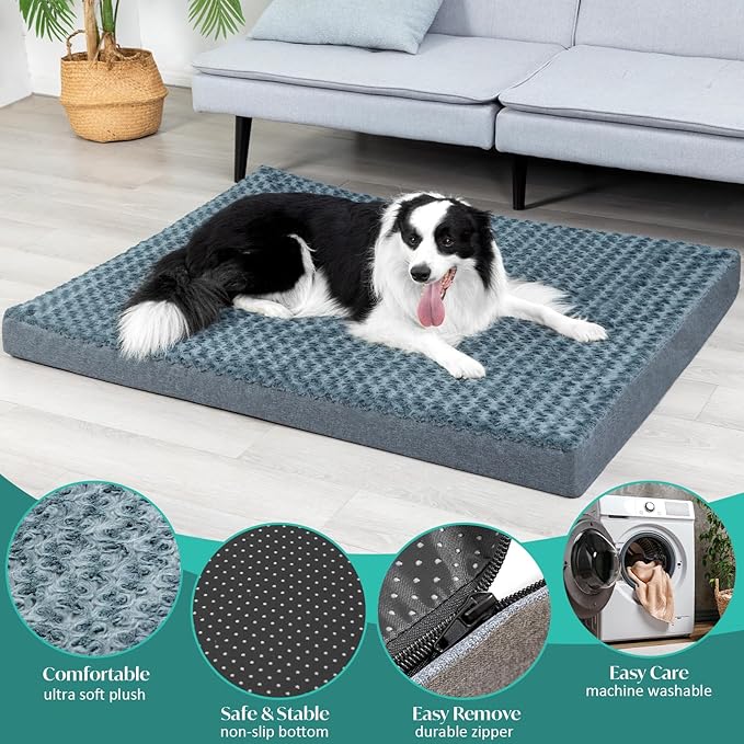 KHONSU PET Dog Bed Mat Plush 3in Orthopedic Pad for Large Dogs up to 35 lbs Medium Waterproof Removable Cover Machine Washable for Medium Sized Dogs