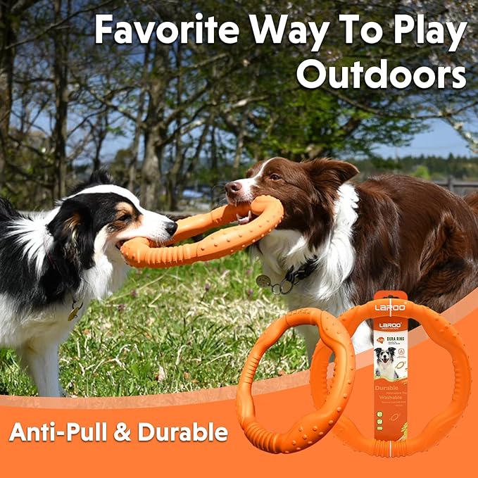 LaRoo Dog Toys for Large Dogs, Floatable Dog Flying Discs 3 Sizes Tug Toy, Interactive and Tug of War Ring Toy, Funny Fetch Teething Toys
