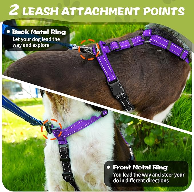 Dog Harness,Adjustable No Pull Dog Harness,Y-Shaped Design,Buckle-Neck Balance Harness with Reflective, Ideal for Dog Training Hiking, Easy Walk Harness,Durable High-Tensile Nylon Purple-M