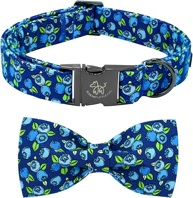 Elegant little tail Dog Collar- Cute Blueberry Dog Collar with Bow for Large Dogs, Male Adjustable Cotton Summer Pet Bow Holiday Puppy Collar for Small Medium Large Dogs