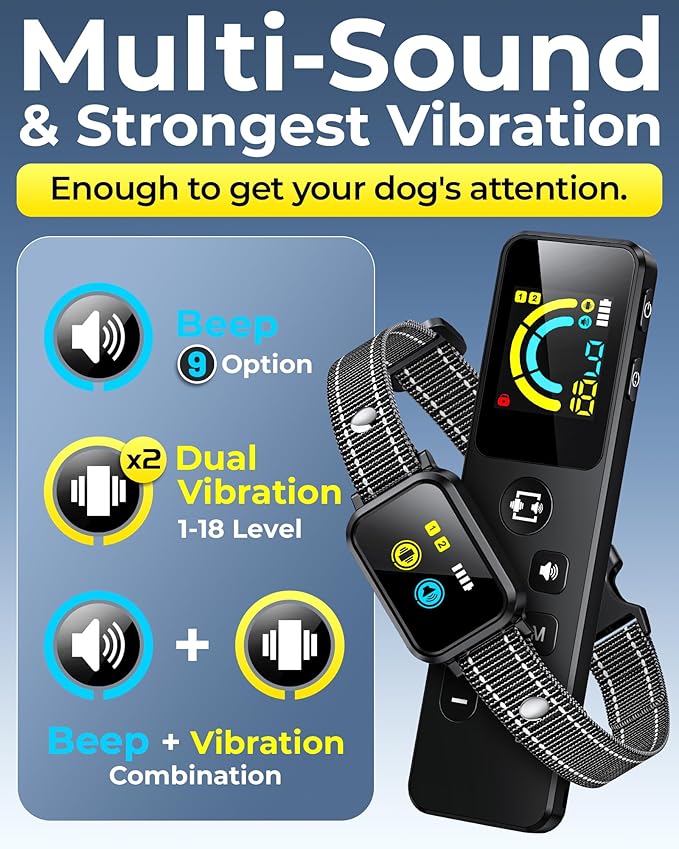 No Shock Dog Training Collar with Remote 3300FT, Humane Vibrating Dog Collar - Vibration & Beep Only | IPX7 Waterproof & Rechargeable | Fits for Small to Medium Dogs & Large Puppies
