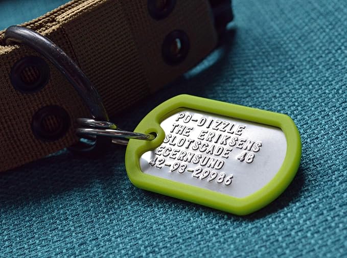 Dog Tags for Dogs, Custom Dog Collar ID Tag Personalized for Pets - Super Tough, Quiet Embossed Military Style Stainless Steel Dog Name tag (Green)