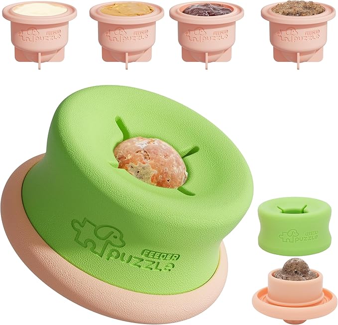 Puzzle Feeder Interactive Dog Enrichment Toy, 4 Freezable Silicone Cups, Slow Feeder Dishwasher Safe, Reduces Anxiety and Mental Stimulation, Pink