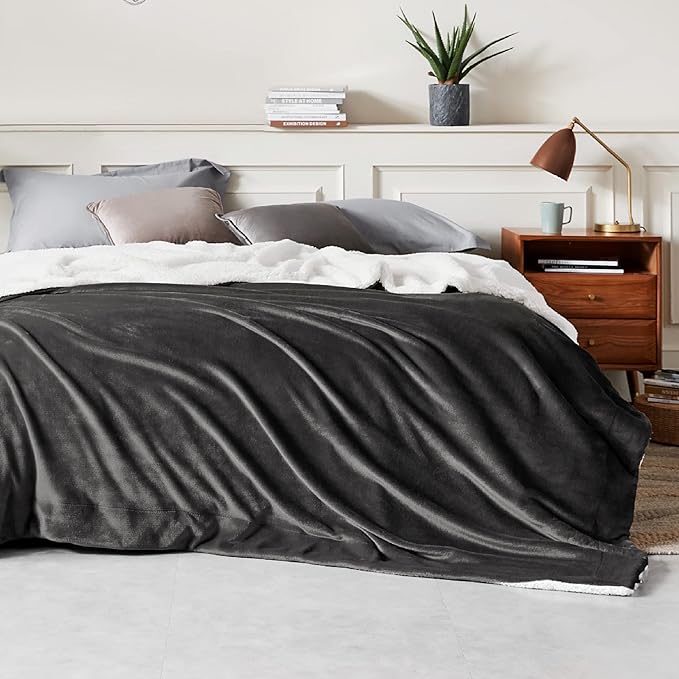 Bedsure GentleSoft Sherpa Fleece Blankets King Size for Bed, Non-Heated, Thick and Warm Throw for Women and Men, Soft Fuzzy Plush King Blanket for Winter, Charcoal, 108x90 Inches