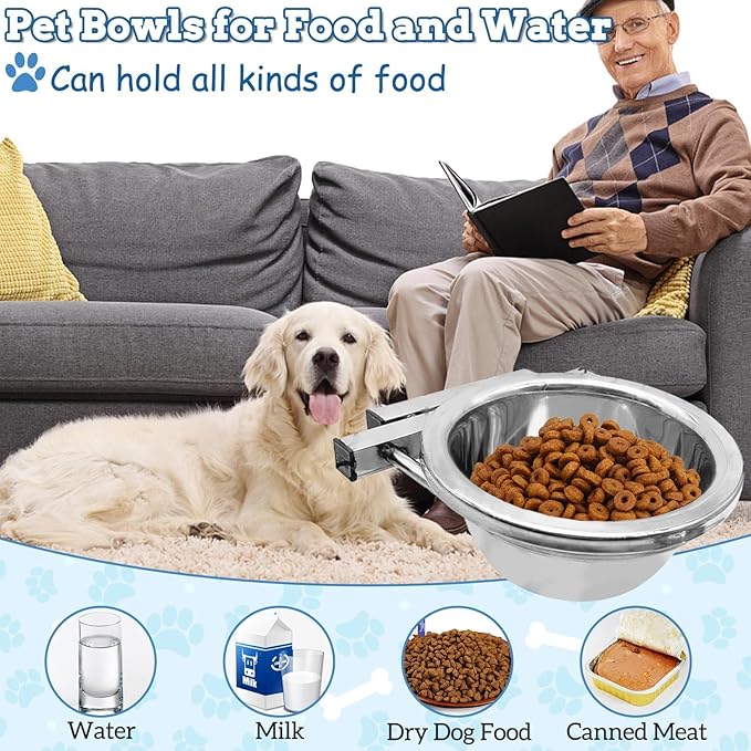 kathson Kennel Water Bowl 3 Sets Hanging Cage Crate Bowl Anti-Spill Pet Metal Bowl Stainless Steel Detectable Bowls Crate Feeder Dish for Medium and Small Sized Dogs Cats Pets (7.0 x 3.0in)