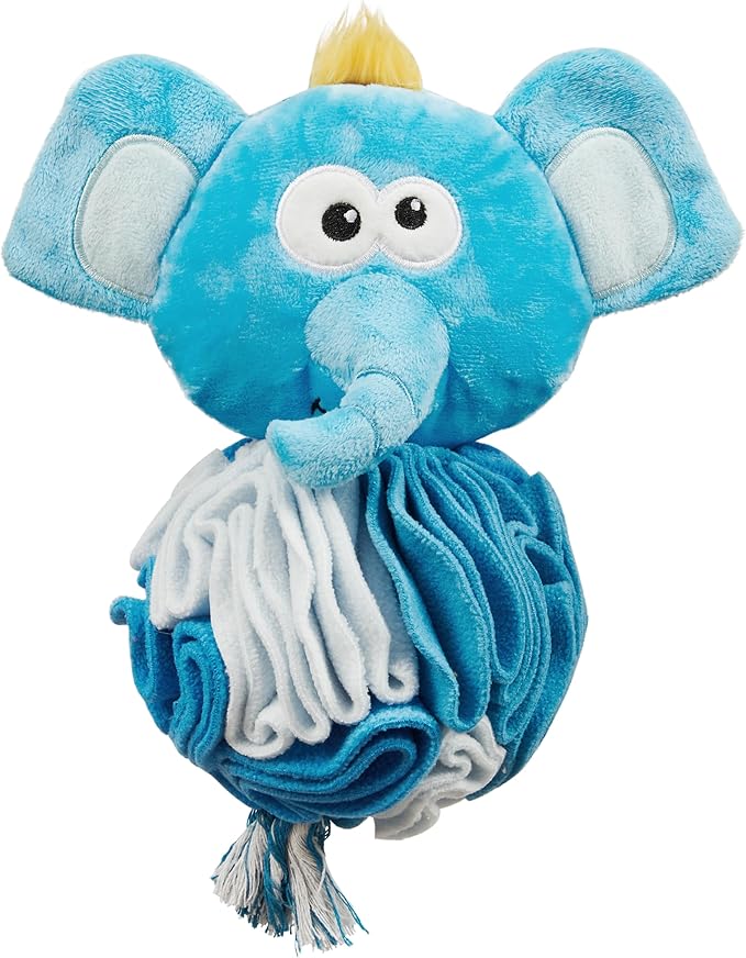 Outward Hound by Nina Ottosson Stuff N' Snuffle Plush Large Snuffle Ball Dog Puzzle, Elephant, Blue, 9.8 inches x 5.9 inches