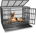 42 inch Heavy Duty Indestructible and Escape-Proof Dog Crate Cage Kennel for Large Dogs, High Anxiety Dog Crate with Removable Wire Trays and Wheels, Extra Large XL XXL, Black