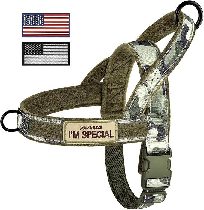 Forestpaw No Pull Dog Harness with Large Handle,Slip on Reflective Vest with Quick Release Buckle,Comfortable Flannel Lining for Medium Large Dogs Walking Training (Includes 3 Patches),Green Camo XL