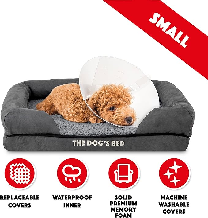 The Dog’s Bed Orthopedic Memory Foam Dog Bed with Bolsters, Plush Fabric, Grey Plush, Small