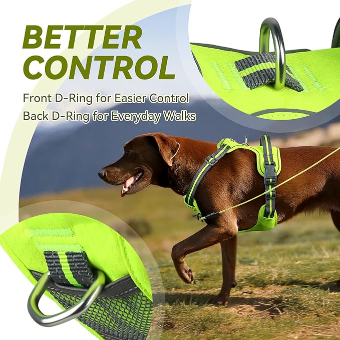 VIVAGLORY Dog Harness Easewalk No Pull Dog Harness with Handle Front Clip & Back Clip for Training Walking Lifting, No Pull Adjustable Easy On Padded Comfortable for Pet, XL, Bright Yellow - Patterned