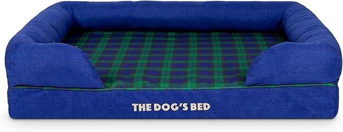 The Dog’s Bed Orthopedic Memory Foam Dog Bed with Bolsters, Oxford Fabric, Black Watch Tartan, Large