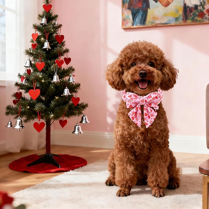 DOGWONG Valentine's Day Dog Collar with Bow Tie - Adorable Pet Collar Red Hearts with Rose Gold Buckle for Large Medium Small Dog Walking, XS