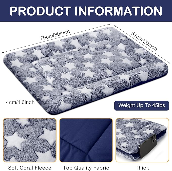 VitalCozy 4 Pcs Dog Crate Pads, Ultra Soft Warm Washable Anti-Slip Kennel Bed Mat for Pets, Reversible, Replaceable, Cozy Cage Liner for Small Medium Large Dogs and Cats(20 x 30 x 1.6 Inch,Blue)