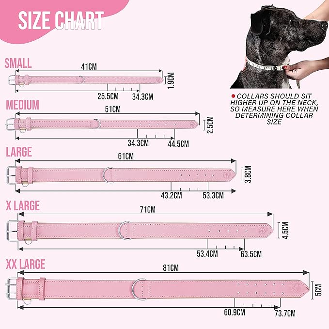 Riparo Pink Dog Collar, Puppy Collar, Leather Dog Collar with Dog Tag Holder, Small Dog Collar for Small Dogs (S: 0.75” Wide for 10”-13.5” Neck, Pink)