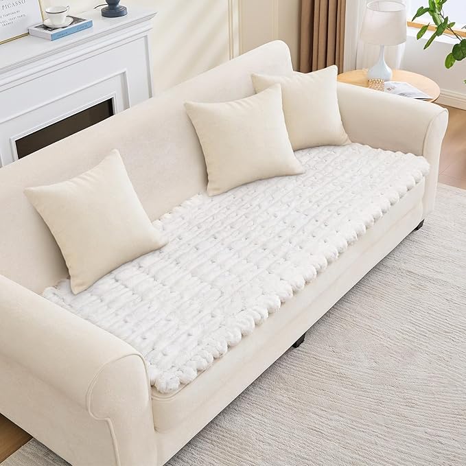 Couch Cover for Dogs, Non Slip Fuzzy Pet Couch Covers for Sofa,Pet Friendly Dog Mat for Couches and Sofas,Thick Soft Sofa Slipcovers Cushion Protector(White, 28" x 71"/70 x 180cm)