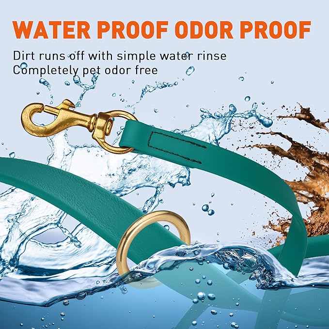 Viper Biothane K9 Working Dog Leash Waterproof Lead for Tracking Training Schutzhund Odor-Proof Long Line with Solid Brass Snap for Puppy Medium and Large Dogs 20in, Blue Aqua