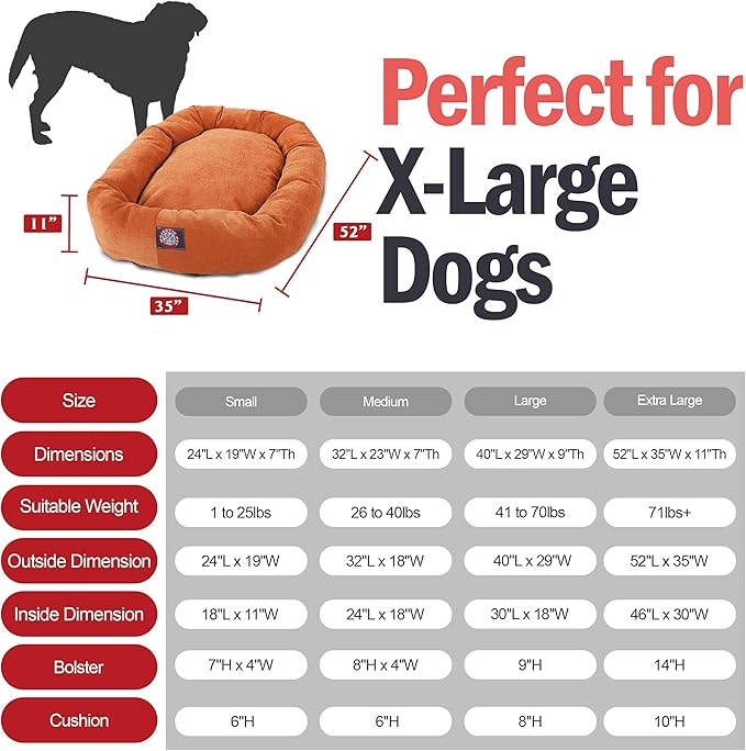 Majestic Pet 52 Inch Micro Velvet Calming Dog Bed Washable – Cozy Soft Round Dog Bed with Spine for Head Support - Fluffy Donut Puppy Mat 52x35x11 (inch) X- Large – Orange