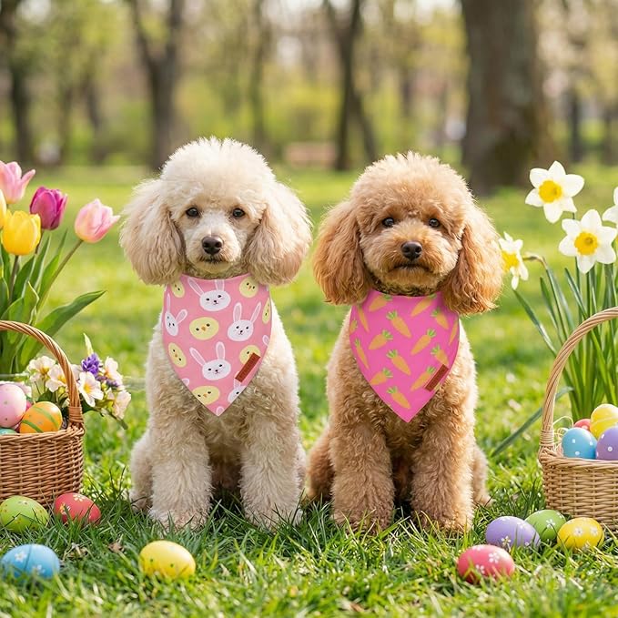 PTDECOR Easter Dog Bandana, Rabbit Carrot Dog Scarf, Premium Durable Fabric, Pink Female Easter Bandanas for Small Dogs Pets (Small)