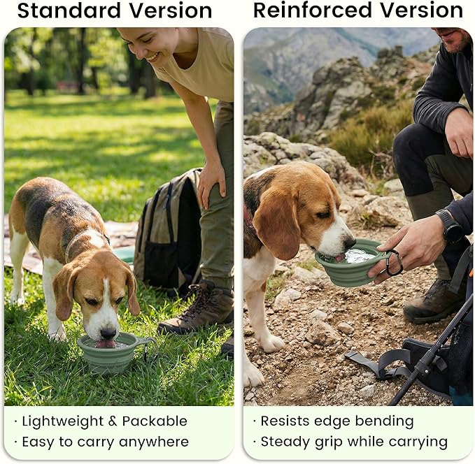 OHMO Collapsible Dog Water Bowls w/Built-in Stainless Steel Ring – 2pcs Small 12oz/400ml Portable Silicone Pet Feeding Bowl for Hiking, Camping, Travel